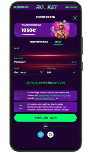 Eingabe von E-Mail-Adresse und Passwort Rocket